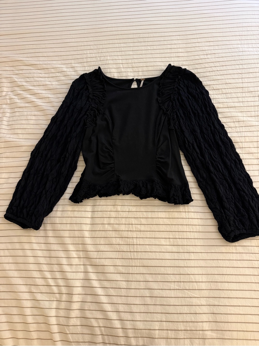 Free People Black Ruffled Long-Sleeve Blouse